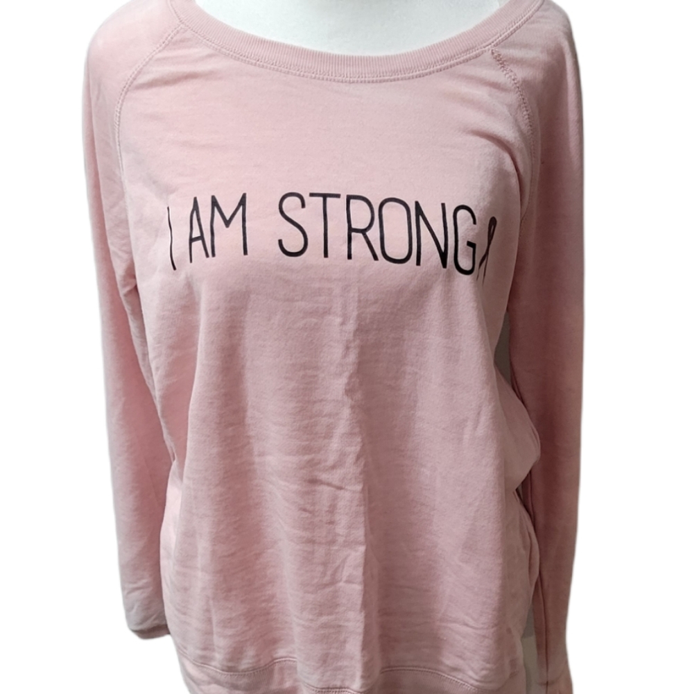 SALE! Ideology "I Am Strong" Sweater, Pink Ribbon, Breast Cancer Awareness